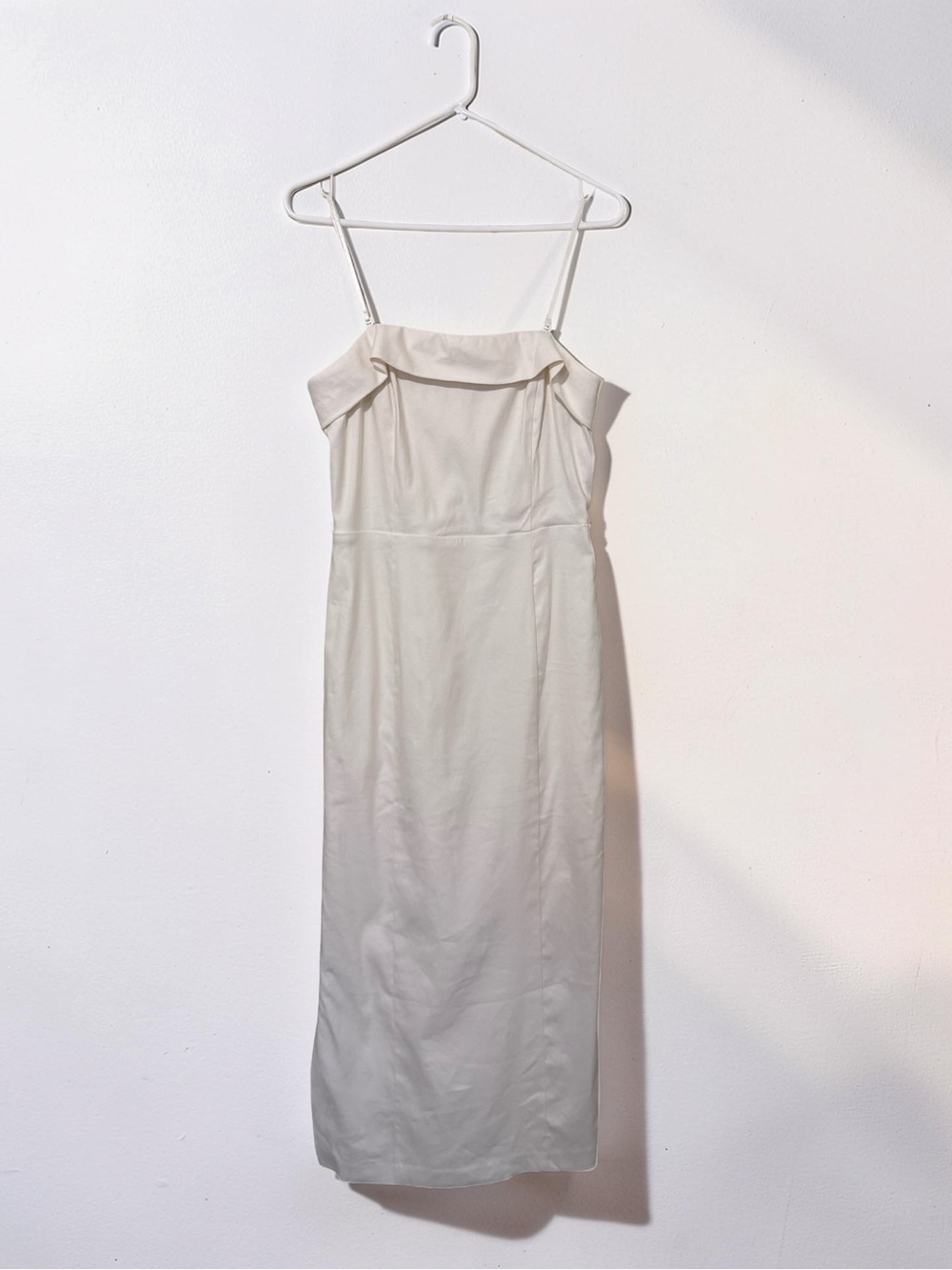 Bailey 44 Ivory Satin Midi Dress Side Slit Spaghetti Strap Made in USA Medium